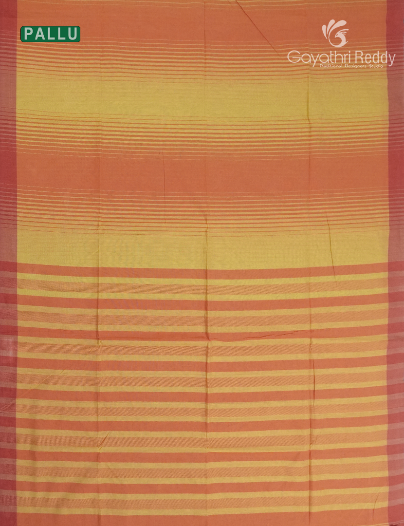 Pure Handloom Cotton Saree in Orange and Mustard