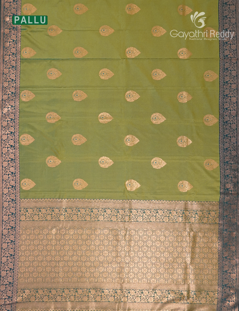 Semi Kanchipuram Art Silk Saree in Mehendi Green