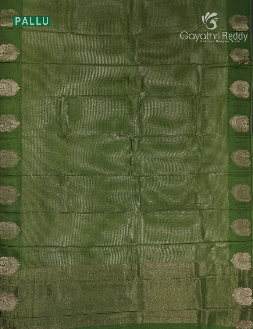 Semi Mysore Crepe Saree in Mehendi Green
