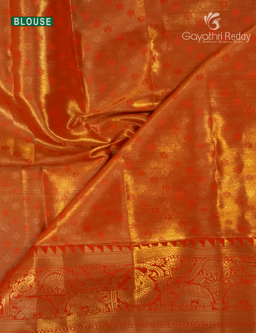 Semi Kanchipuram Silk Saree in Antique Gold and Red