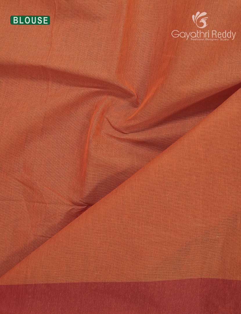 Pure Handloom Cotton Saree in Orange and Mustard