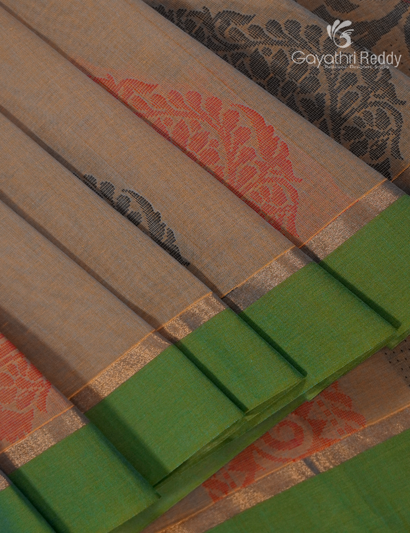 Pure Kanchi Cotton Saree in Beige