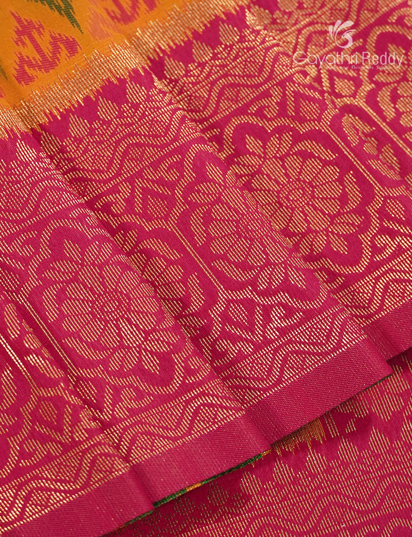 Semi Kanchipuram Silk Saree in Mustard and Rani Pink