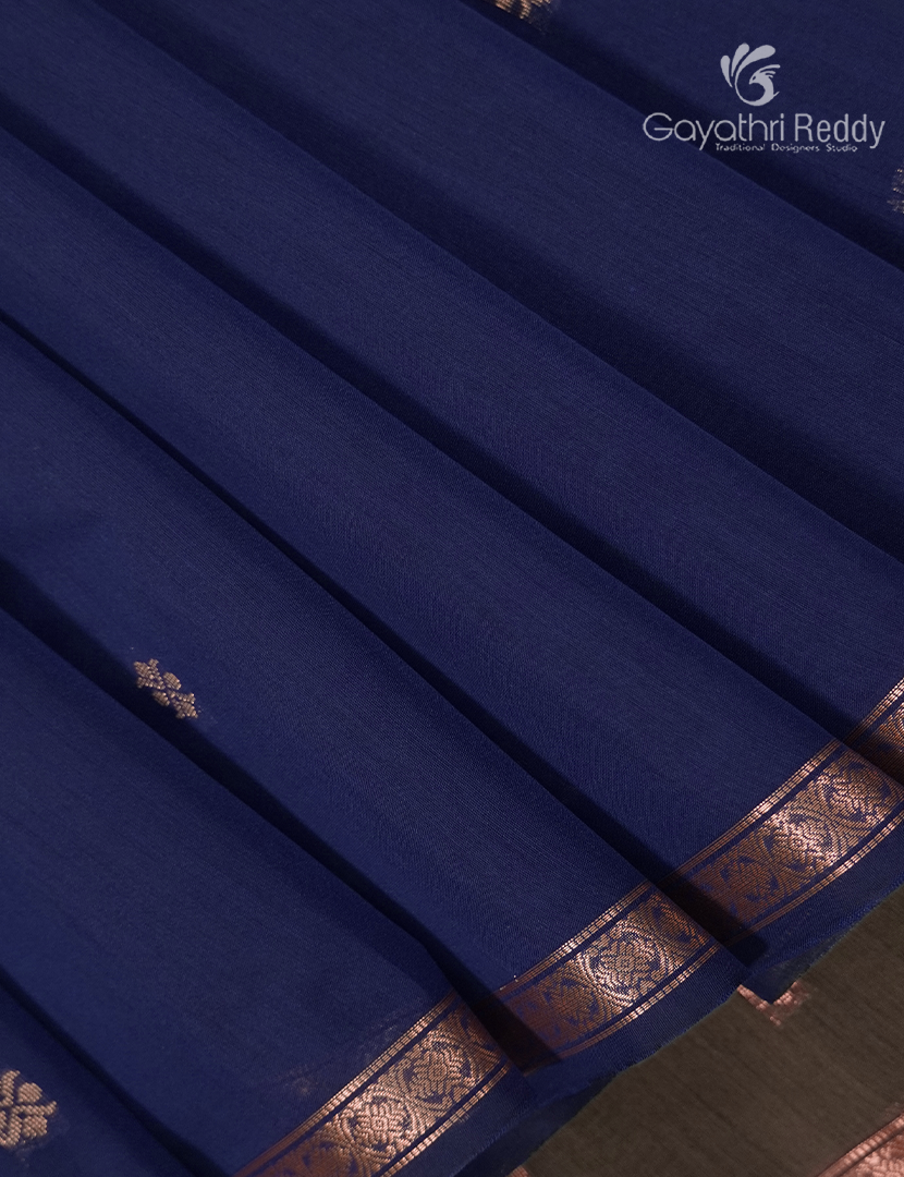 Kanchipuram Sico Saree in Navy Blue and Olive Grey
