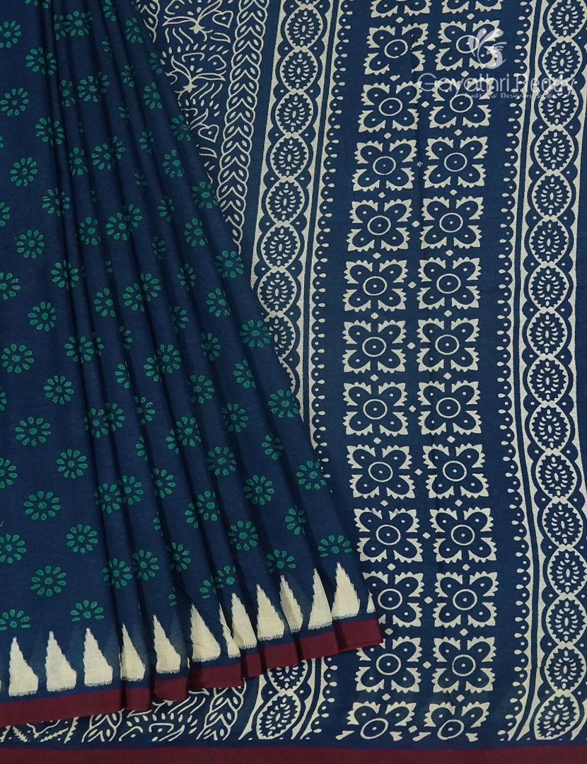 Vidharbha Cotton Saree in Indigo Blue