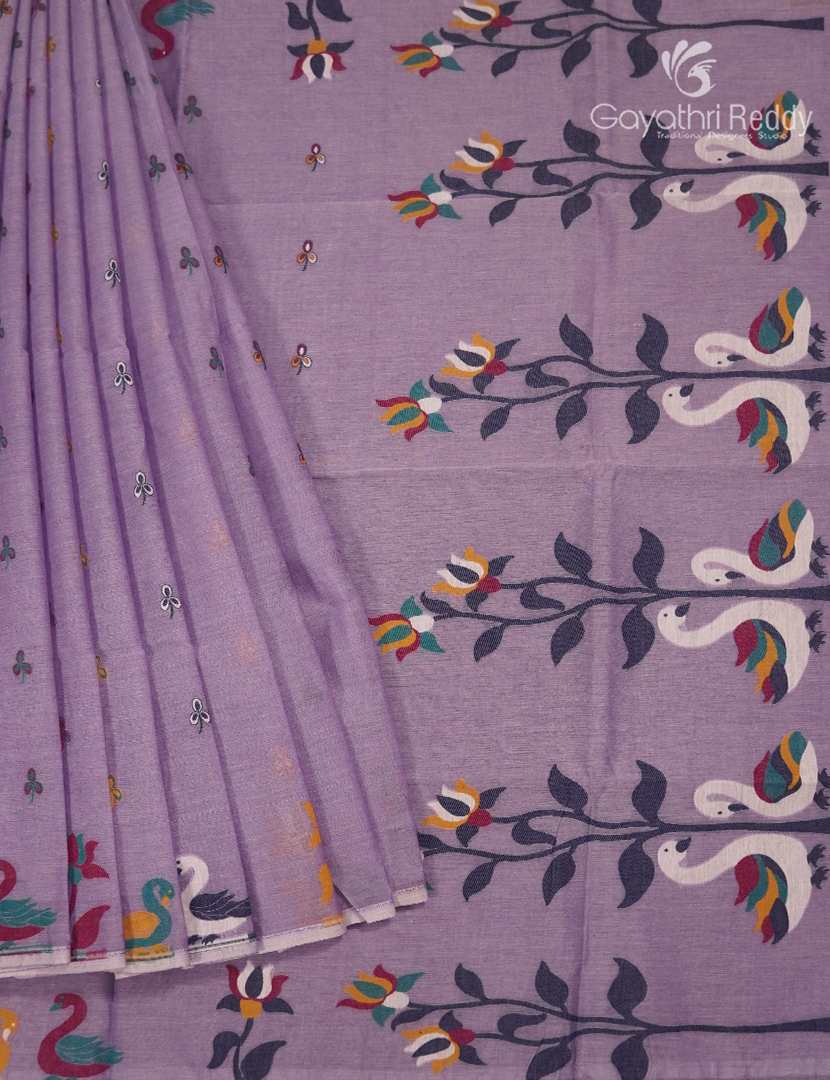 Jamdani Cotton Saree in Lavender