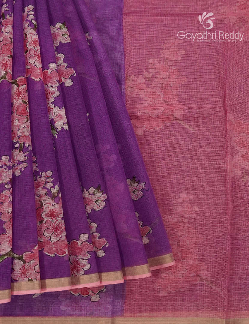 Premium Quality Cotton Kota Saree in Purple and Baby Pink