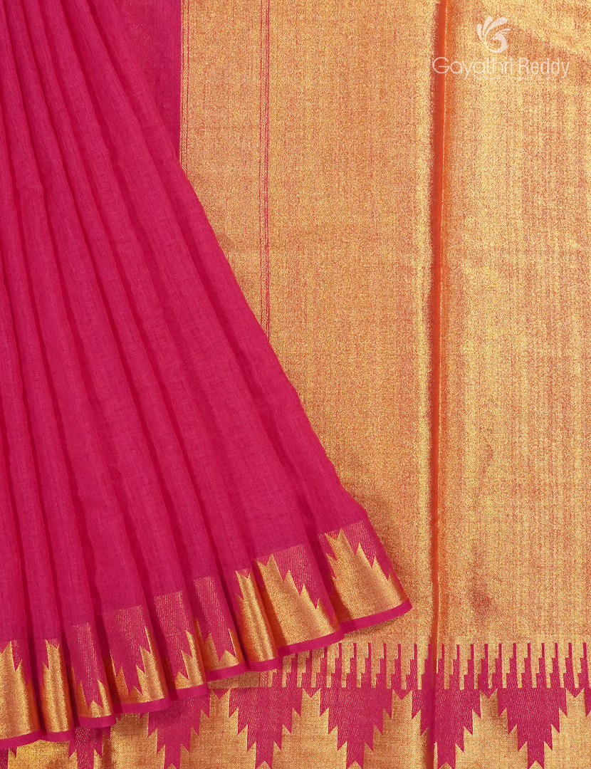 Semi Tussar Saree in Rani Pink