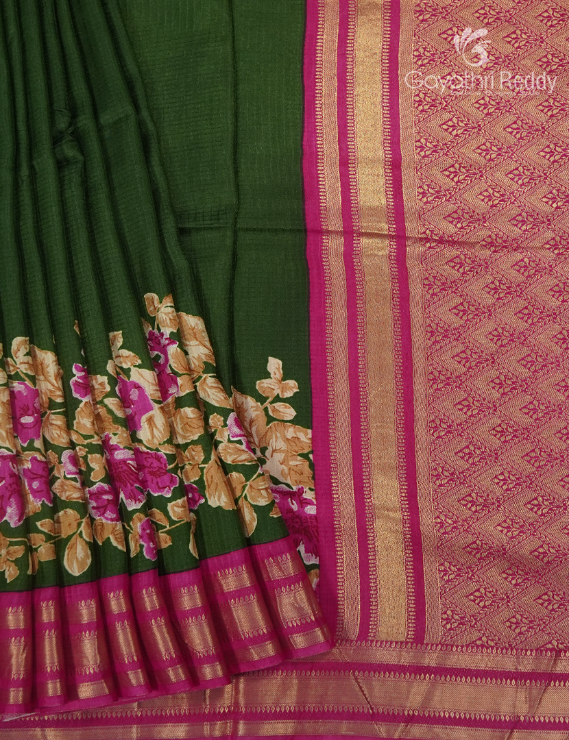 Semi Mysore Silk Saree in Bottle Green and Rani Pink