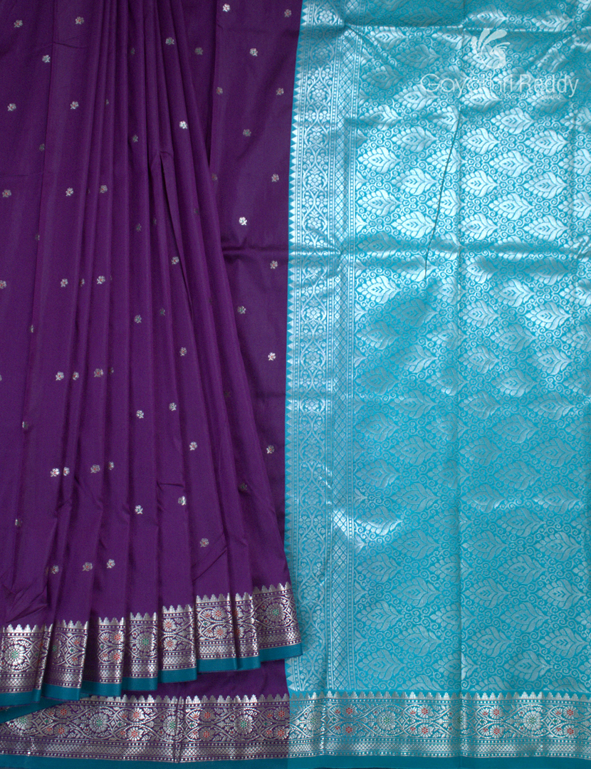 Semi Banaras Katan Silk Saree in Deep Violet