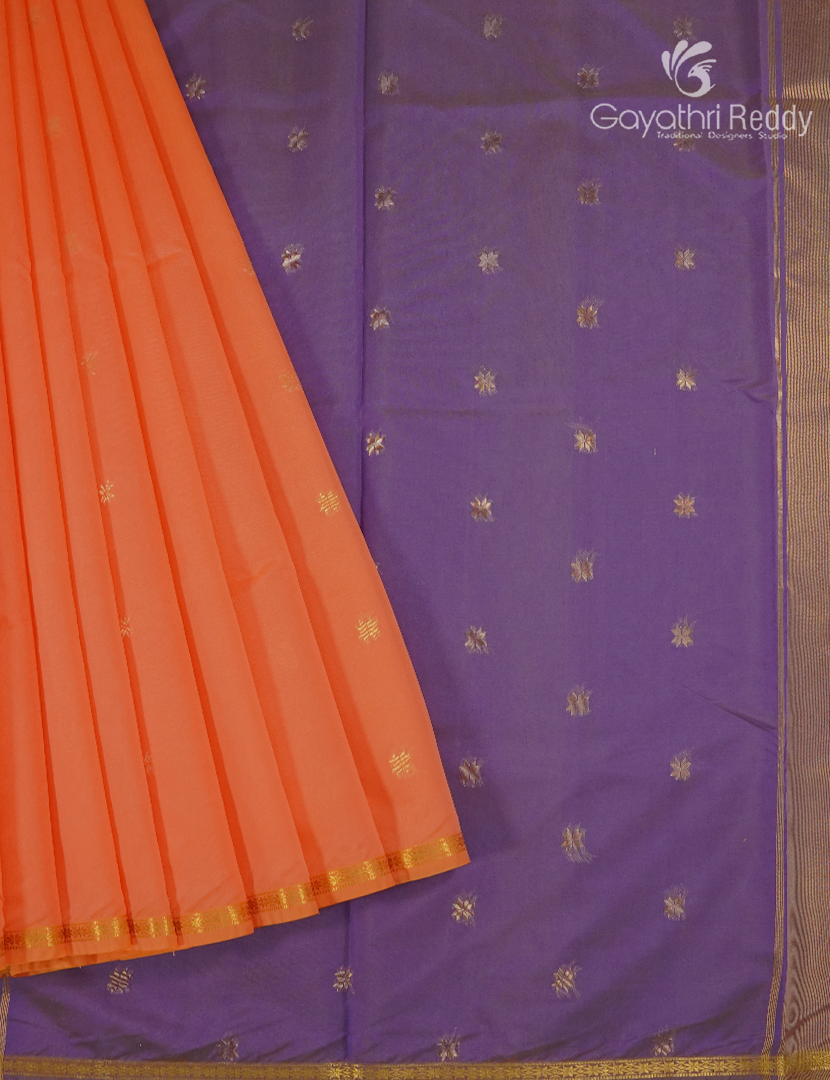 Silk Cotton Saree in Pale Orange and Purple