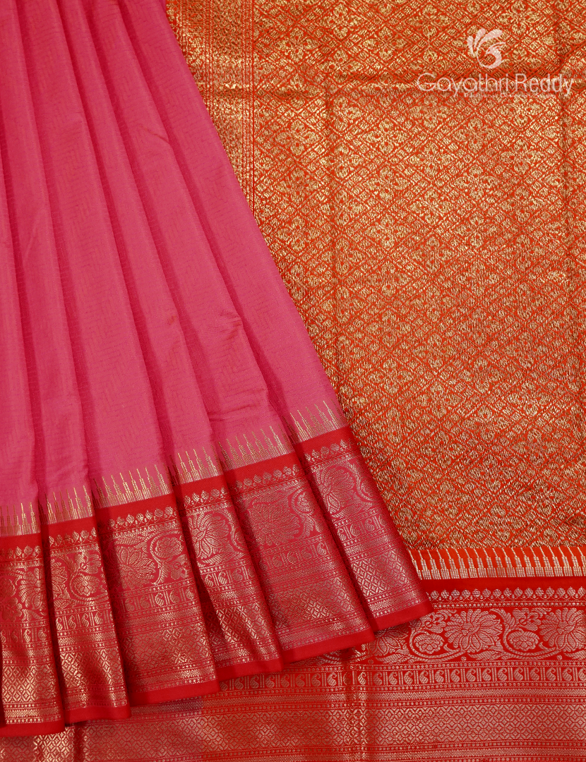 Semi Katan Silk Saree in Rose Pink and Red