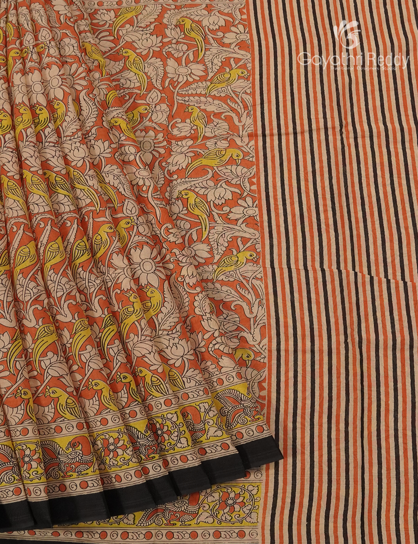 Pure MulMul Cotton Saree in Beige and Orange