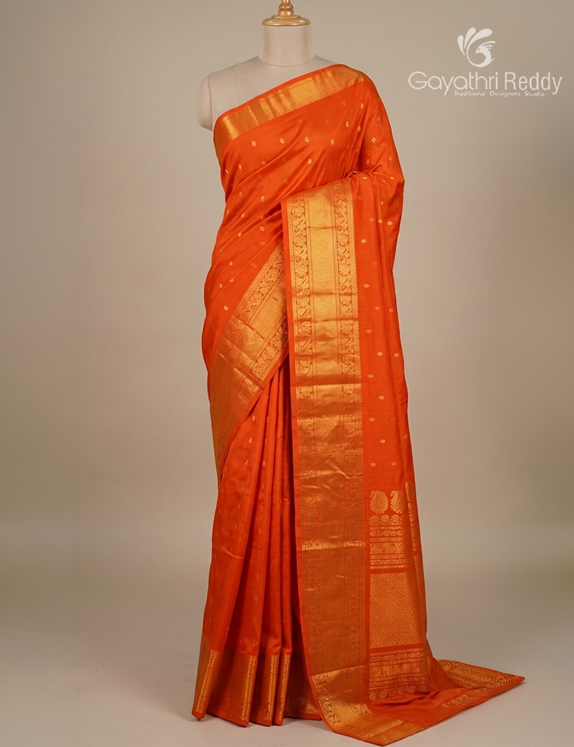 Pure Gadwal Silk Saree in Orange