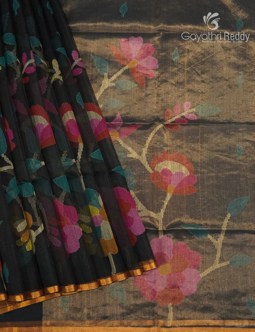 Pure Jamdani Kora Saree in Black