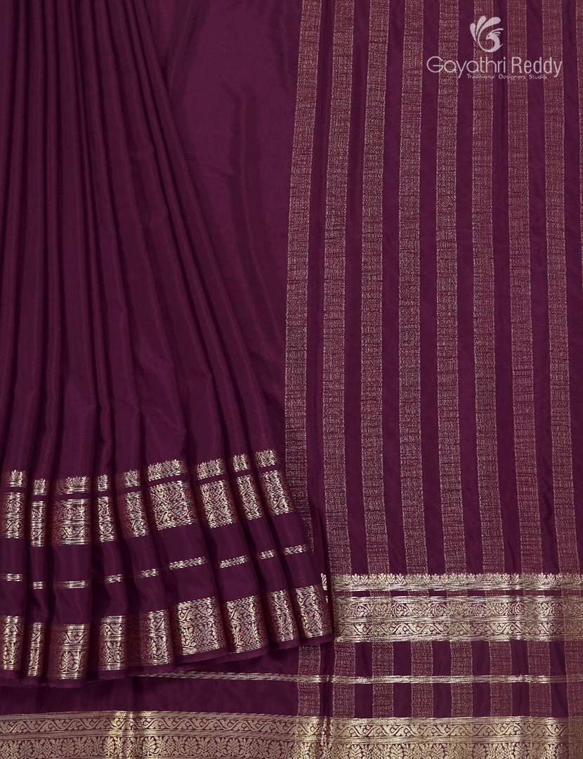 Semi Mysore Crepe Saree in Deep Brown