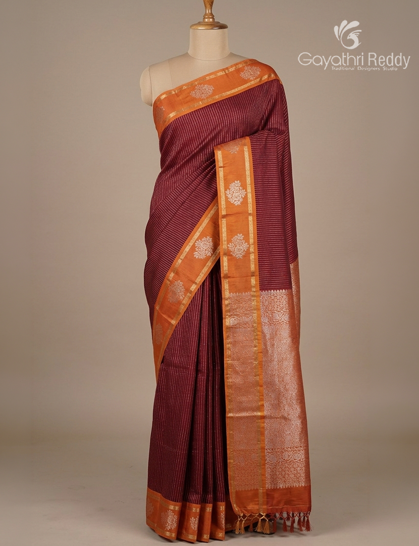 Kanchipuram Sico Saree in Pink and Orange