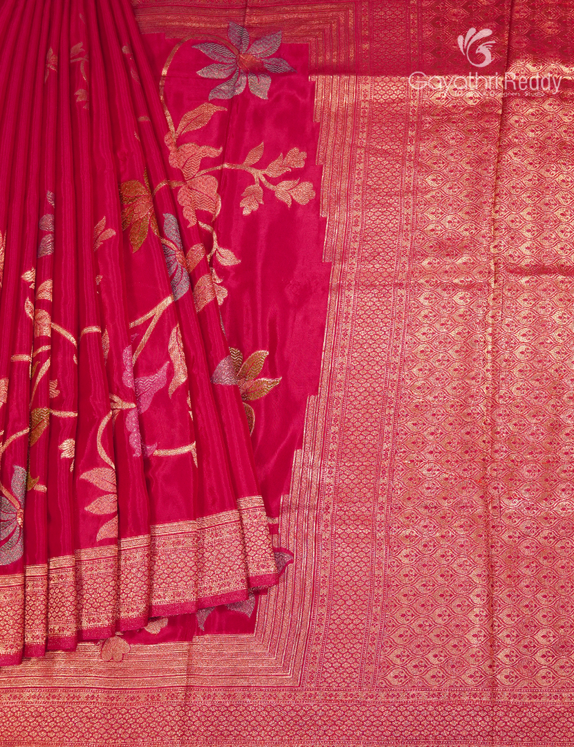 Pure Satin Silk Saree in Rani Pink