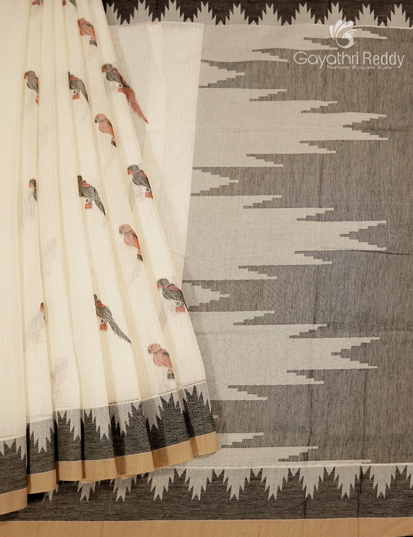 Pure Kanchi Cotton Saree in Off White