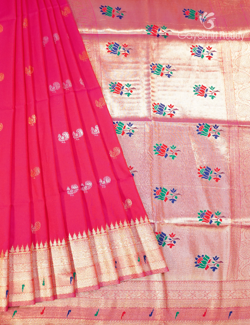Semi Kanchipuram Art Silk Saree in Fuchsia Pink