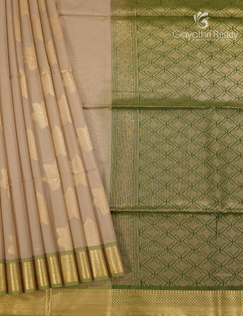 Kanchipuram Sico Saree in Cream and Green