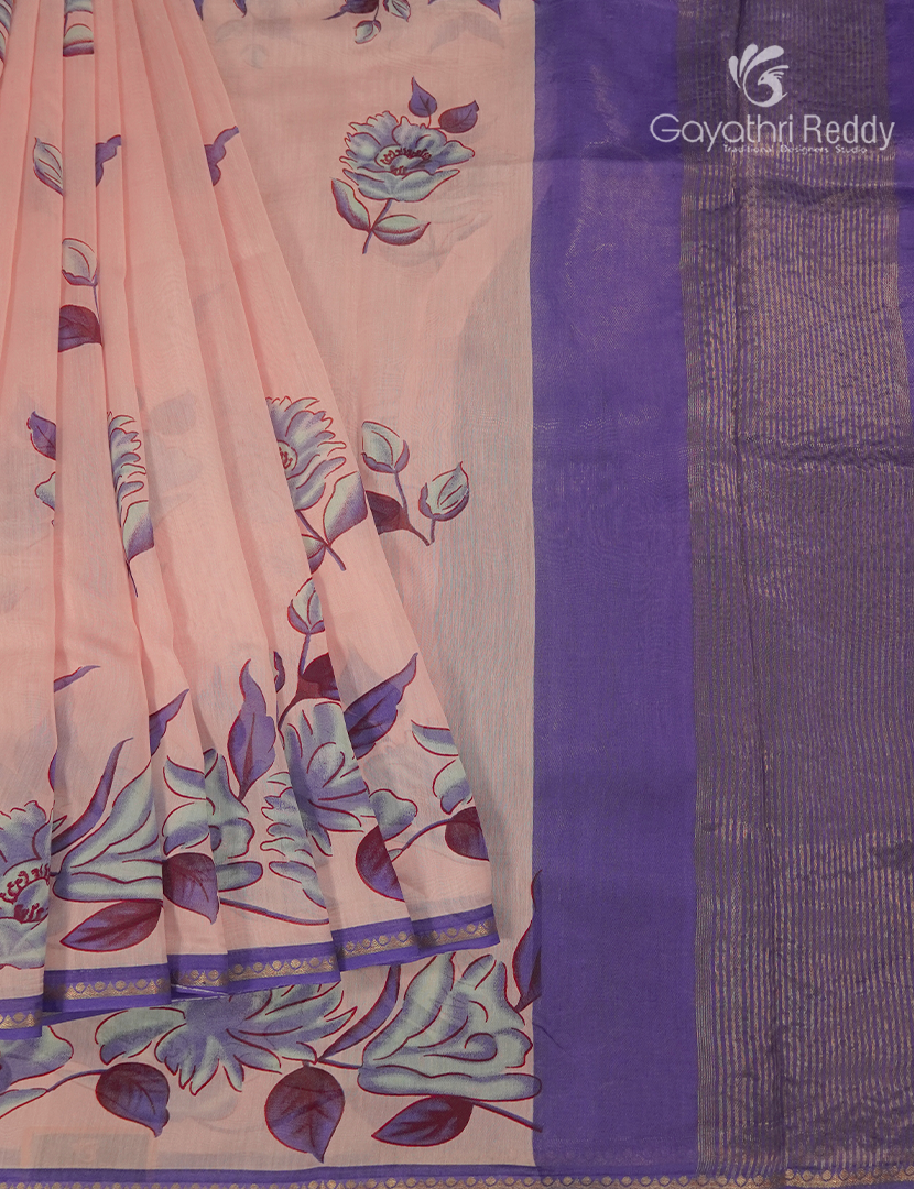 Pure Maheshwari Silk Saree in Baby Peach