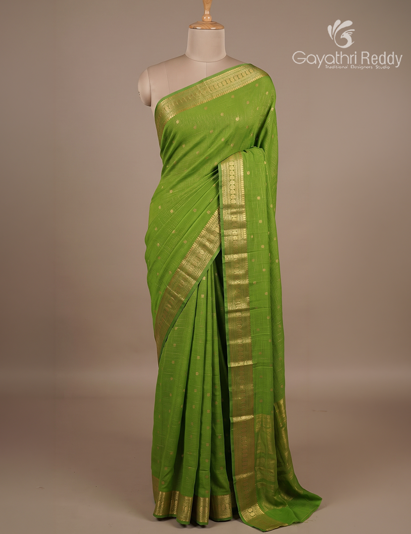 Semi Mysore Crepe Saree in Parrot Green