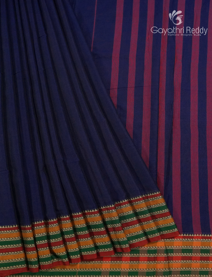 Pure Narayanpet Cotton Saree in Navy Blue