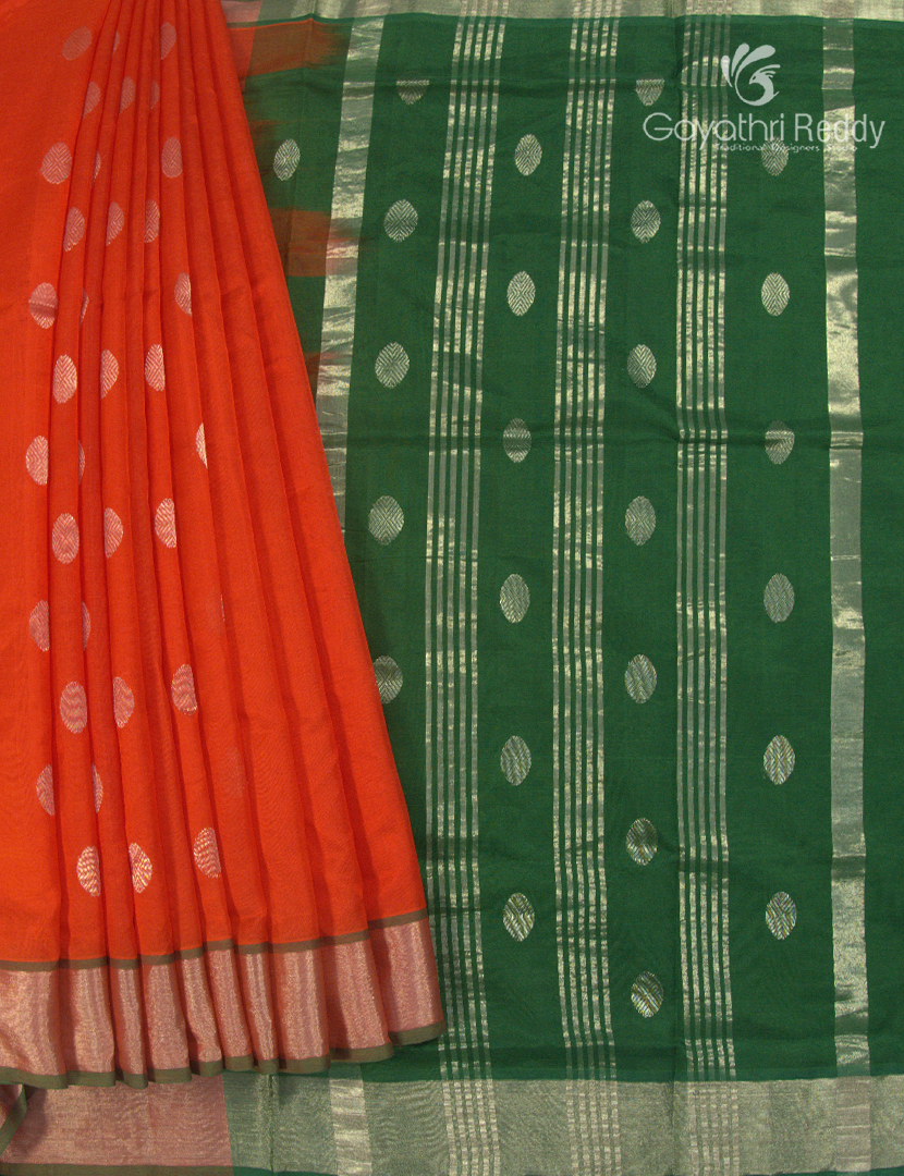 Pure Arani Sico Saree in Orange and Mango Green