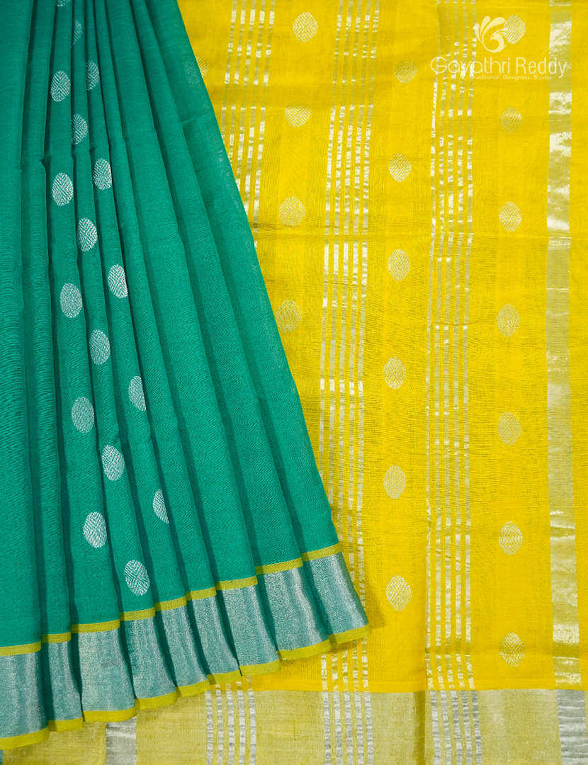 Pure Arani Sico Saree in Sea Green and Lime Yellow