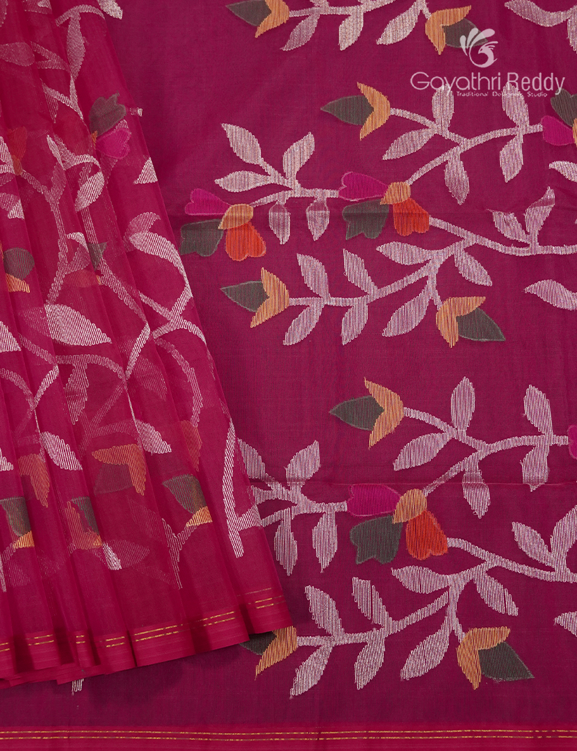 Pure Jamdani Kora Saree in RaniPink