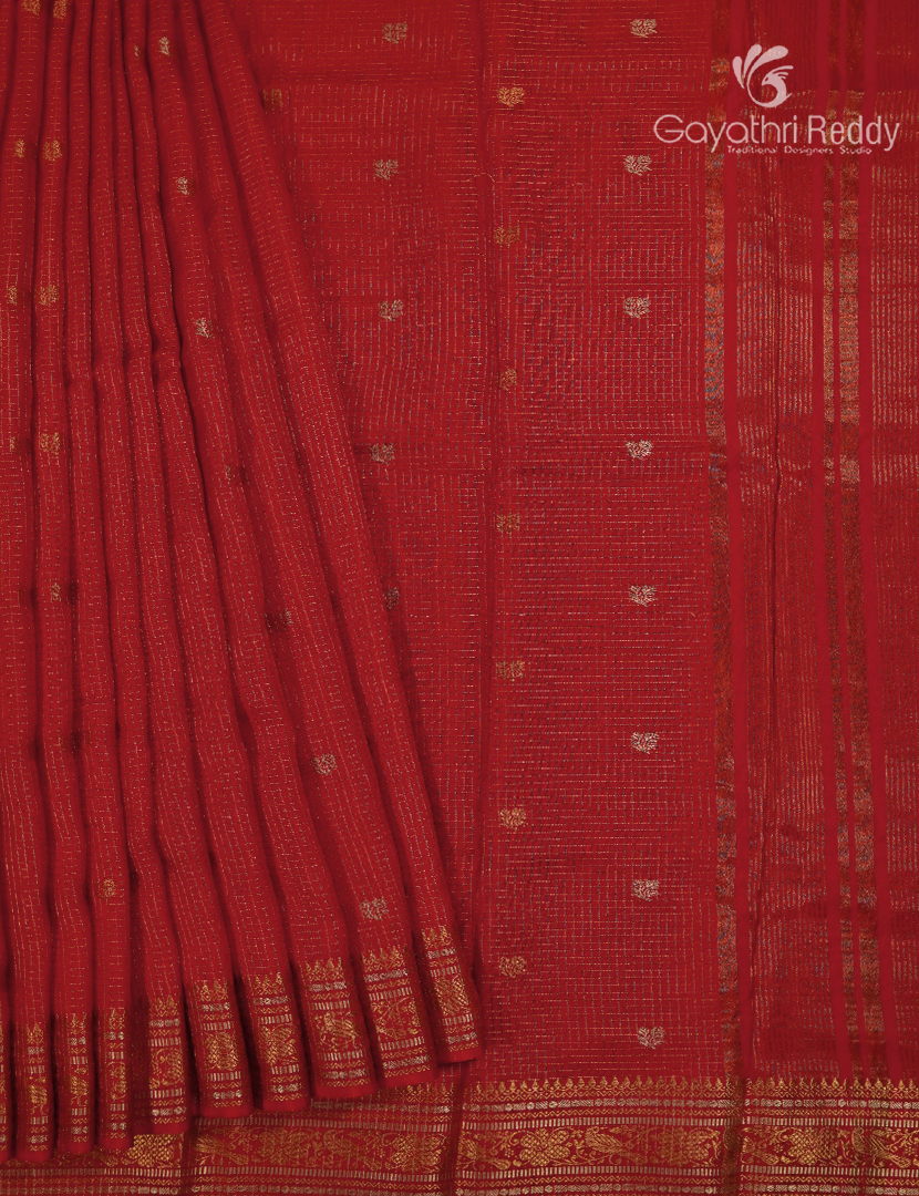 Semi Mysore Crepe Saree in Bridal Red