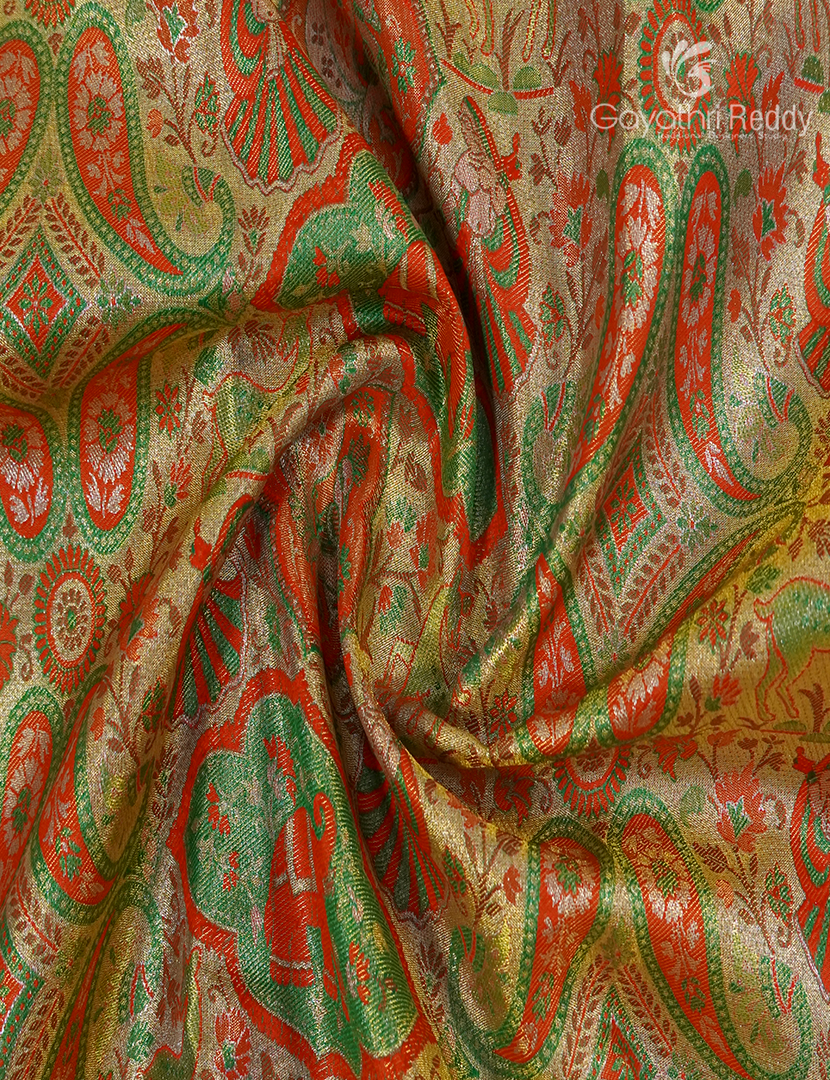 Semi Kanchipuram Silk Saree in Antique Gold and Red