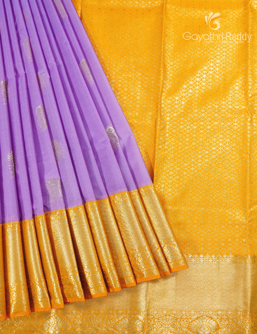 Semi Kanchipuram Silk Saree in Lavender and Yellow