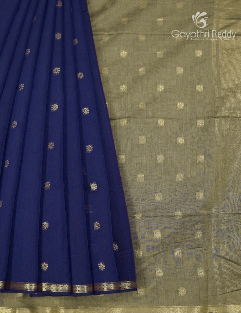 Kanchipuram Sico Saree in Navy Blue and Olive Grey