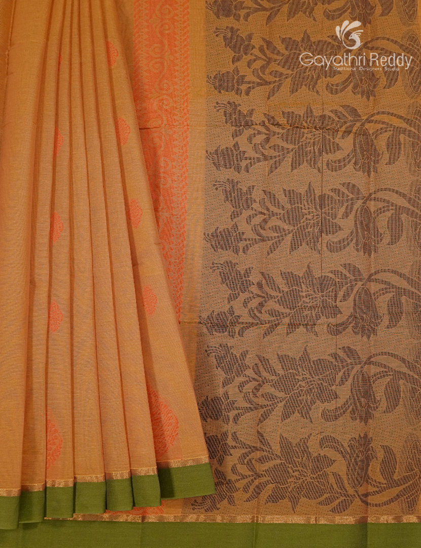 Pure Kanchi Cotton Saree in Orange