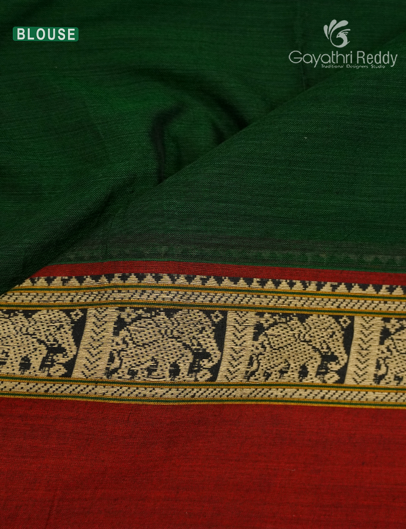 Pure Narayanpet Cotton Saree in Bottle Green