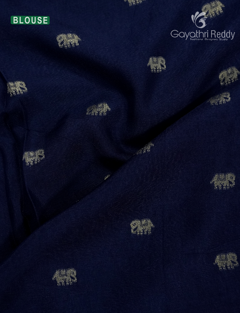 Semi Mysore Crepe Saree in Rani Pink and Navy Blue