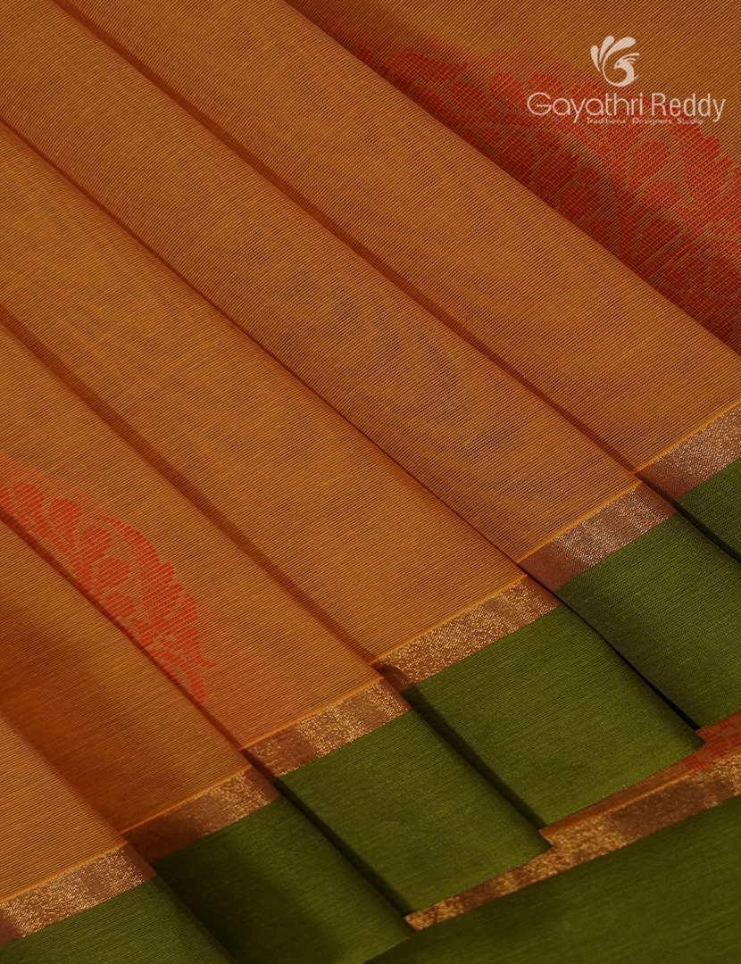 Pure Kanchi Cotton Saree in Orange