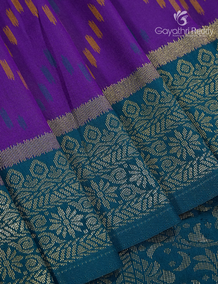 Semi Kanchipuram Silk Saree in Deep Purple and Rama Green