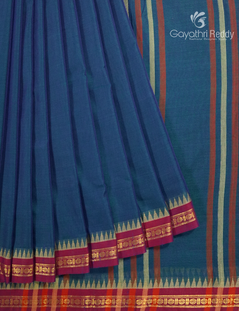 Pure Narayanpet Cotton Saree in Peacock Blue