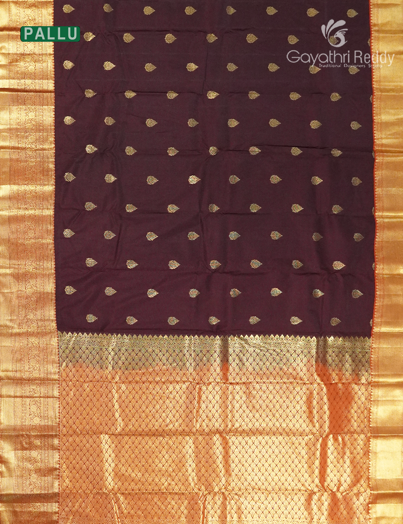 Semi Kanchipuram Silk Saree in Deep Brown and Rust Red
