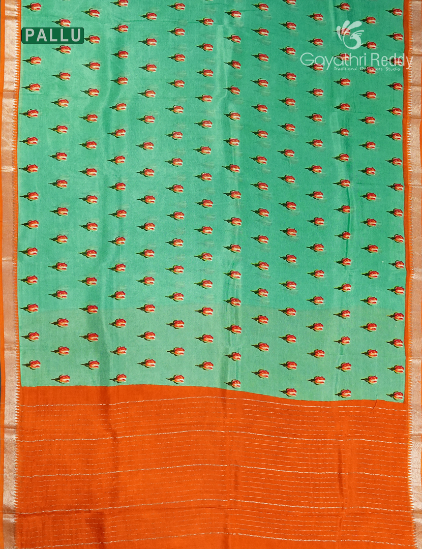Mangalagiri Pattu Saree in Sea Foam Green and Orange