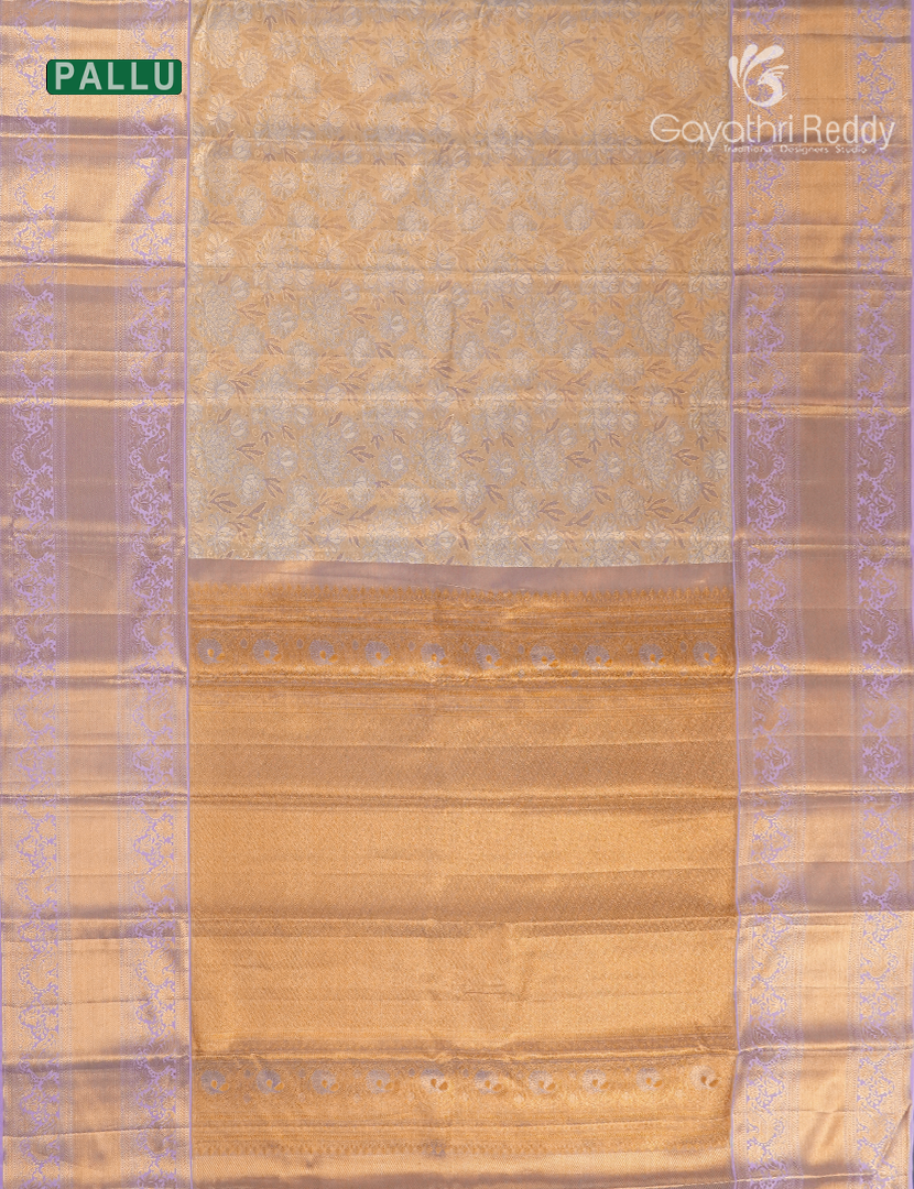 Pure Kanchipuram Silk Bridal Saree in Cream and Lavender