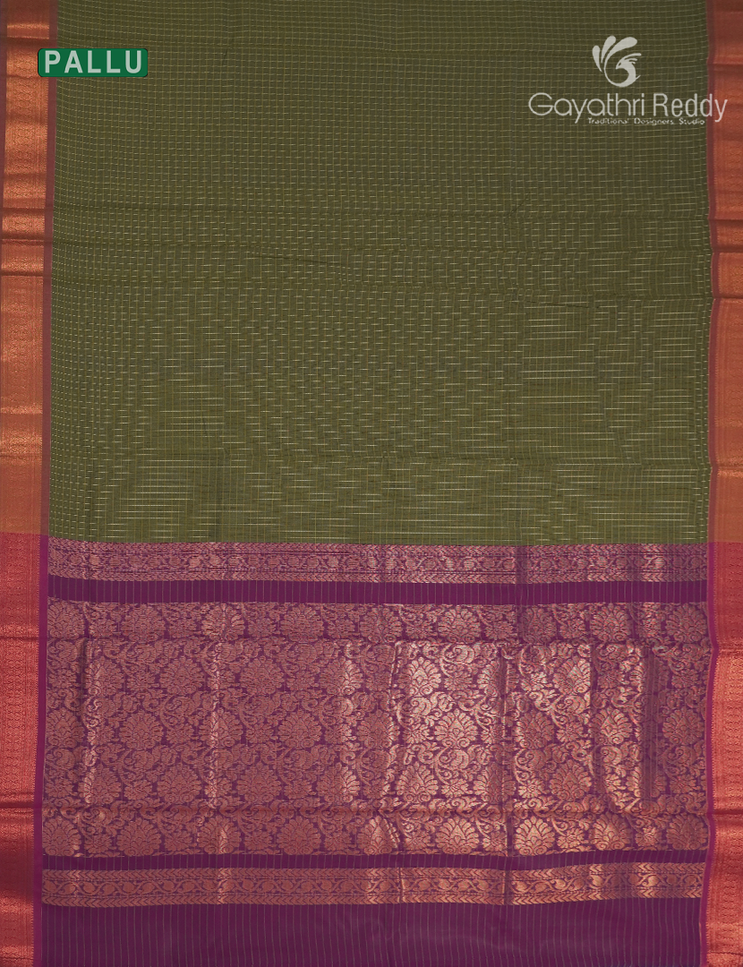 Kanchipuram Sico Saree in Olive Green and Jamun