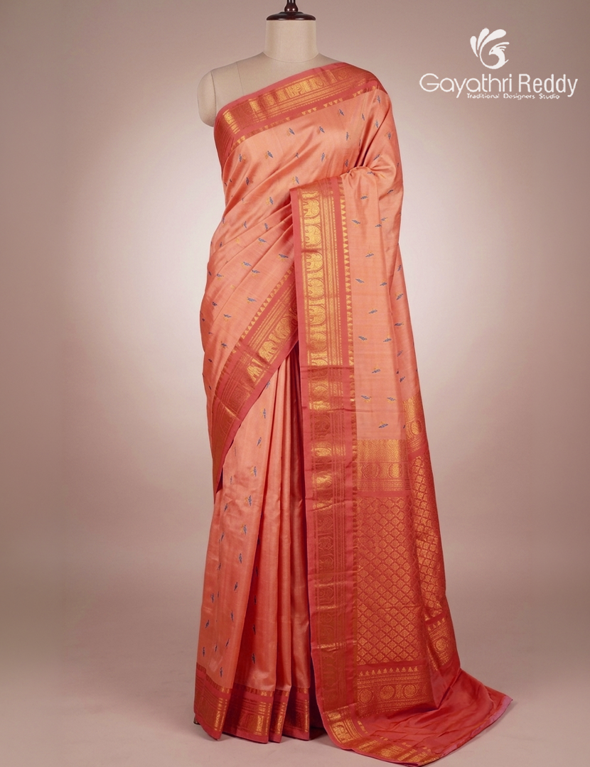Pure Gadwal Silk Saree in Peach