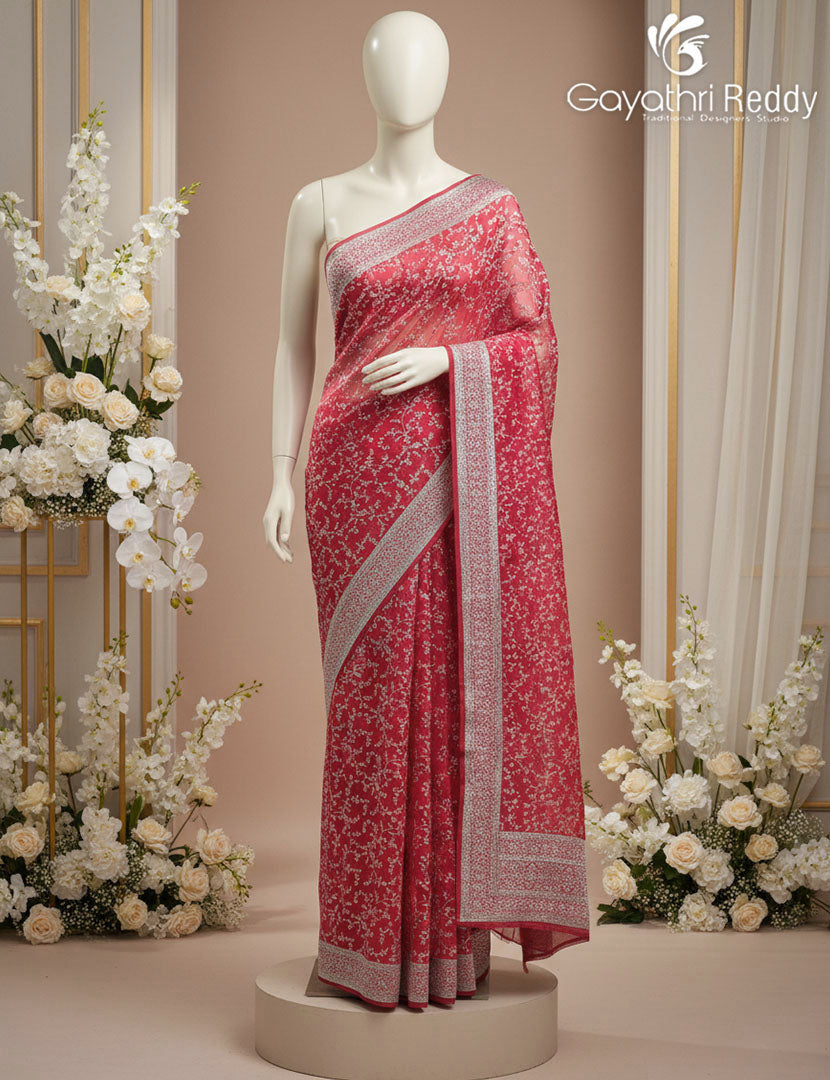 Tissue Organza Saree in Rani Pink