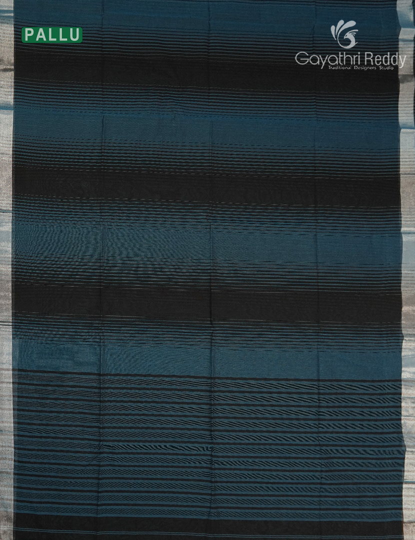 Pure Kanchi Cotton Saree in Blue and Black