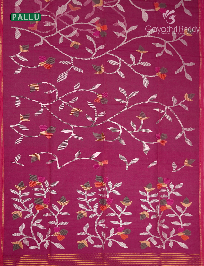 Pure Jamdani Kora Saree in RaniPink