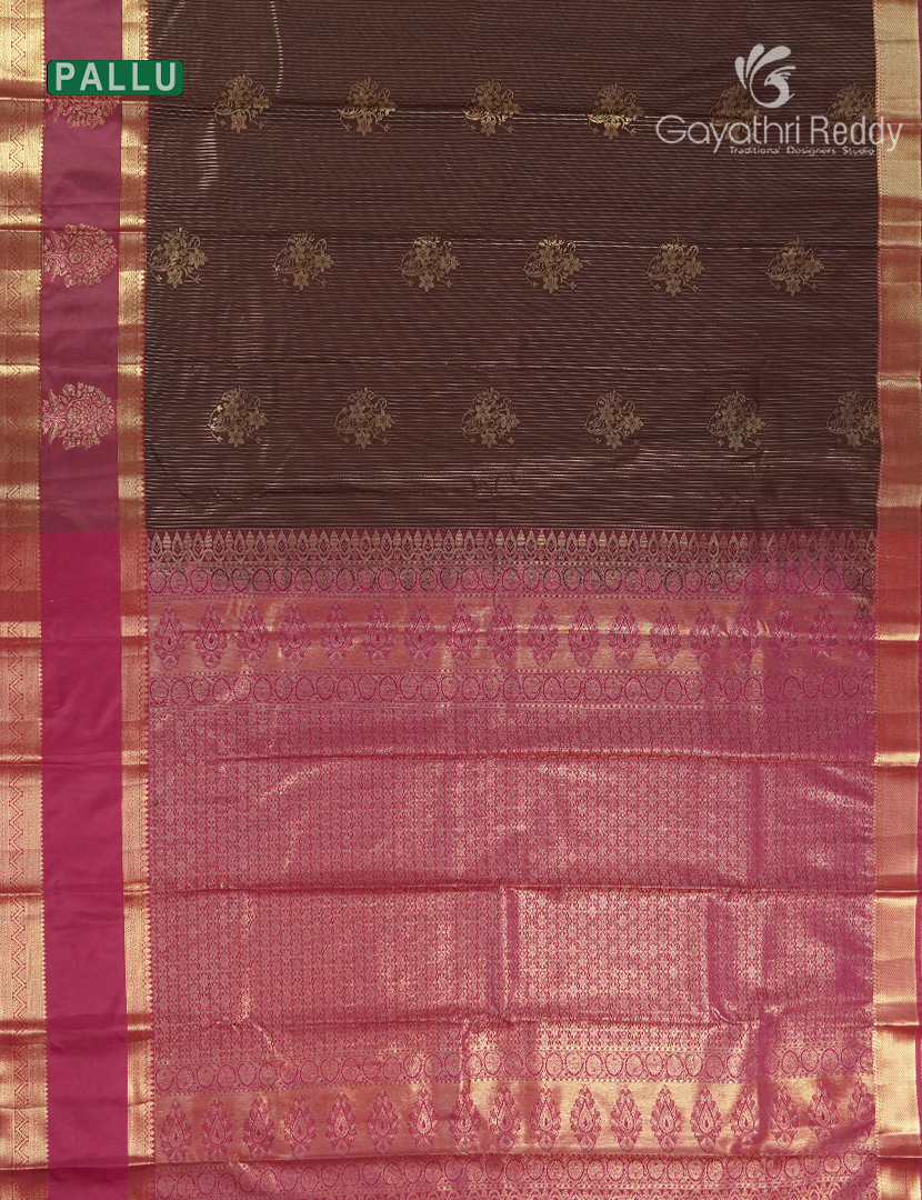 Semi Kanchipuram Silk Saree in Deep Brown and Rani Pink